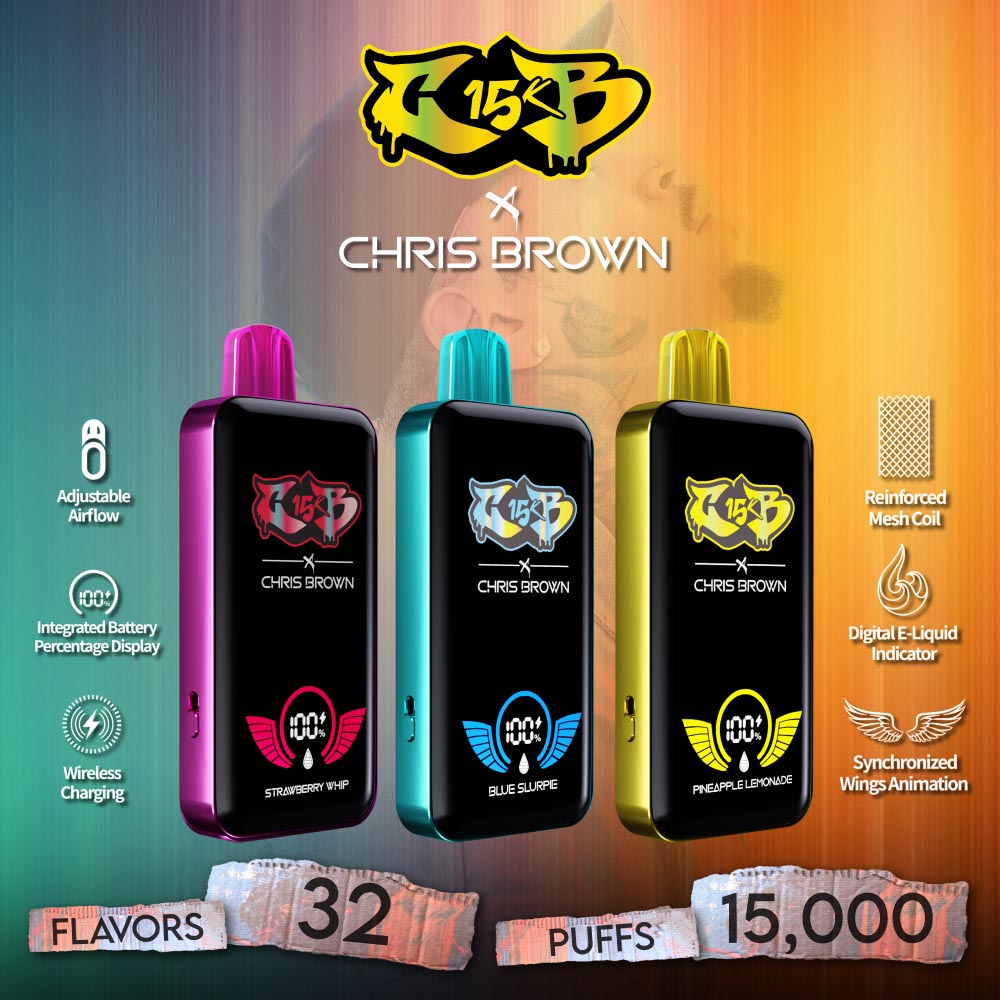 Chris Brown Vapes with 32 Flavors and 15,000 Puffs